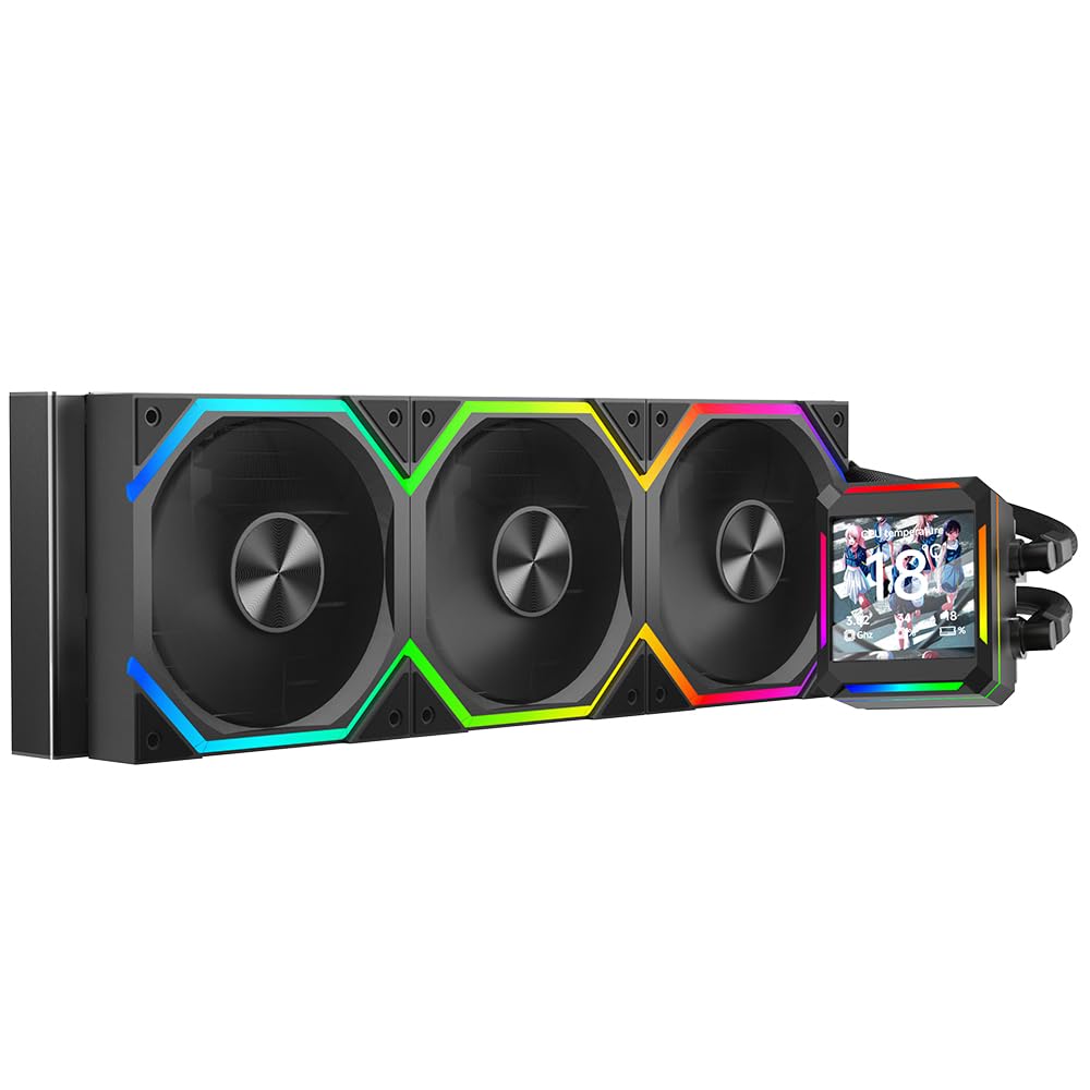 Jungle Leopard ASTROSHEL LCD 360 ARGB AIO Cooler, Customizable 2.8in LCD Display for GIFS,Images,MP4,Performance Metrics,Screen with 320 * 320 Resolution, Customizable 360mm LCD Screen Liquid Cooler