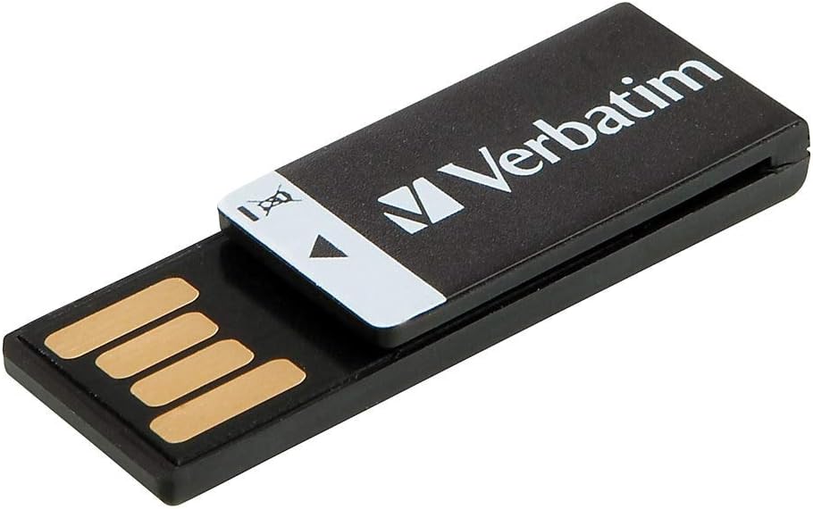 Verbatim 16GB Clip-It USB 2.0 Flash Drive Cap-less Thumb Drive Resistant to Water, Dust, and Static Discharge – Black 43951