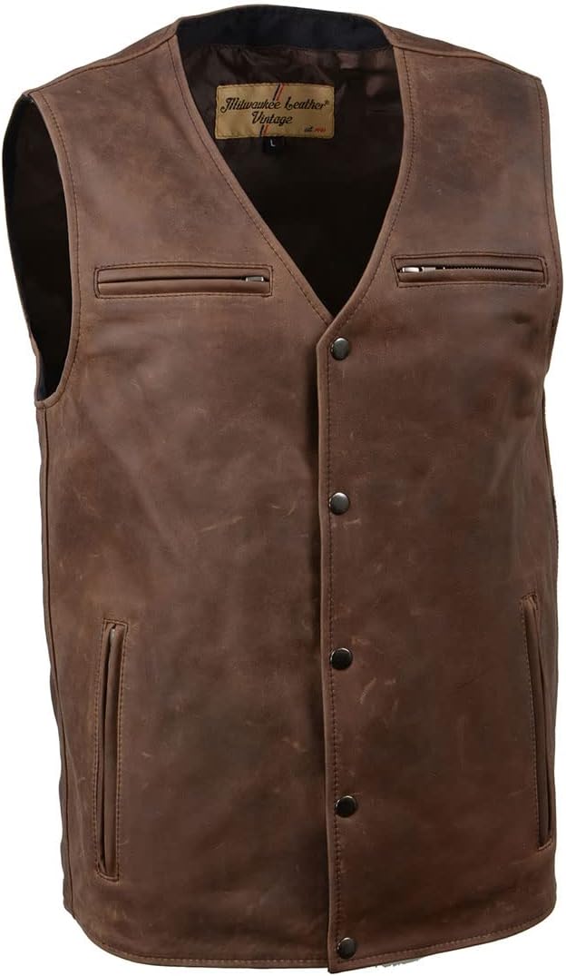 Milwaukee Leather Men’s Premium Leather Classic V-Neck Motorcycle Rider Vest |LKM|ML|MLM – Medium