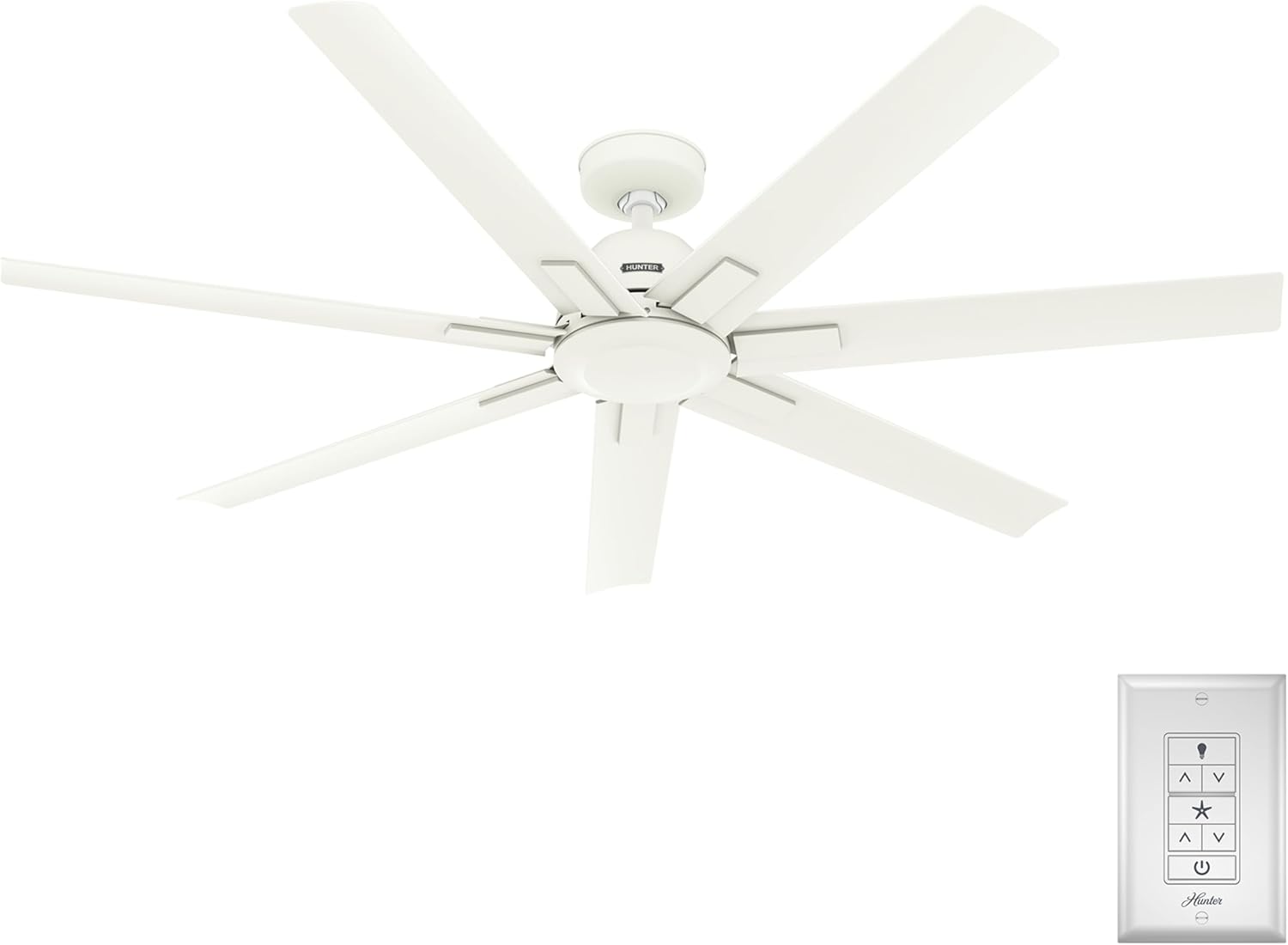 Hunter – Downtown Indoor/Outdoor Ceiling Fan, Wall Control, 60-inch, Matte White, Industrial-style, 6-speed, Energy Star, 53436, for porches, patios, sunrooms, bathrooms