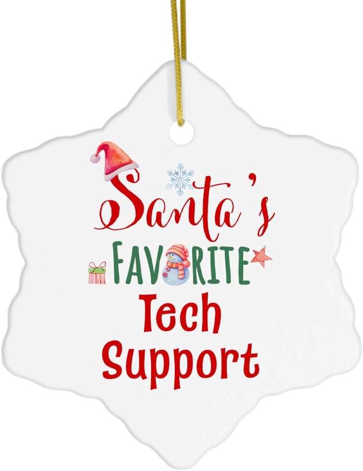 Santa’s Favorite Tech Support Snowflake Ornament for Technical Support IT Support Help Desk Coworker IT Helpdesk, Merry Xmas New Year 2024 2025 2026, Ceramic