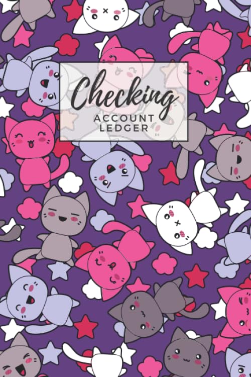 Checking Account Ledger: Pink Purple Kawaii Kitten Pattern Cover / Check Register for Personal Checkbook / 2,400+ Entries / Spending Tracker / Great Gift for Organized Person