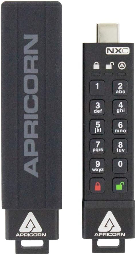 Apricorn 8GB Aegis Secure Key 3 NXC 256-Bit Hardware-Encrypted USB 3.2 Type C Flash Drive, FIPS 140-2 Level 3 Validated (ASK3-NXC-8GB), Black