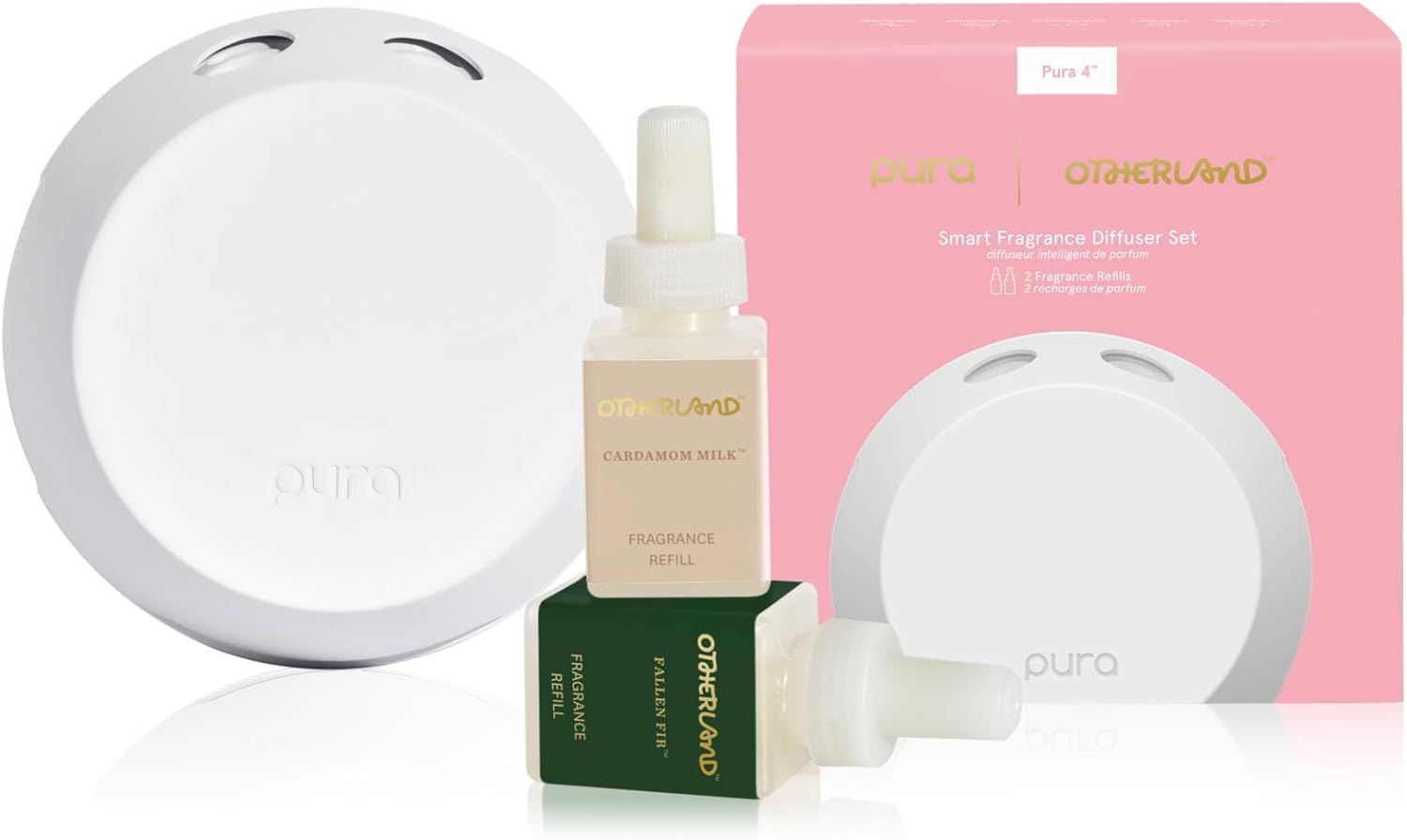 Otherland Cardamom Milk & Fallen Fir Pura Diffuser Set | Plug in Air Fresheners for Home | Pura Oil Diffuser | Smart Fragrance Diffuser Kit | Includes 1 Pura V4 Aromatherapy Diffuser + 2 Pura Refills