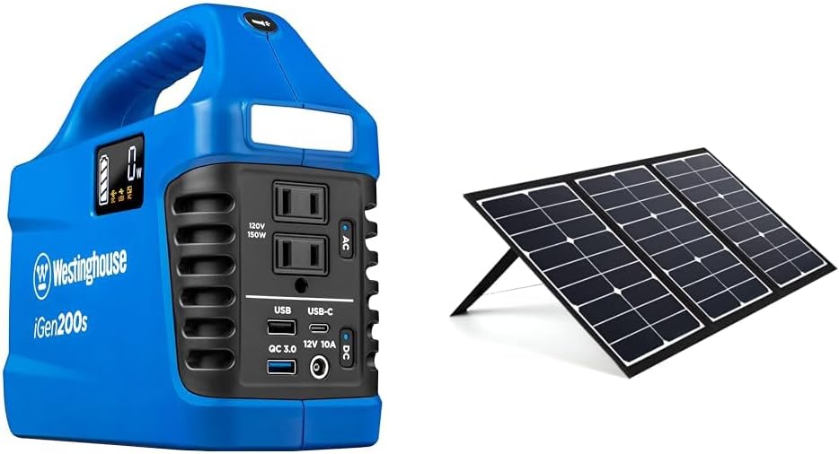 Westinghouse 194Wh 300 Peak Watt Portable Power Station and Solar Generator & Portable 60W Solar Panel for Portable Power Stations, iPhone, iPad, Tablets, Laptop