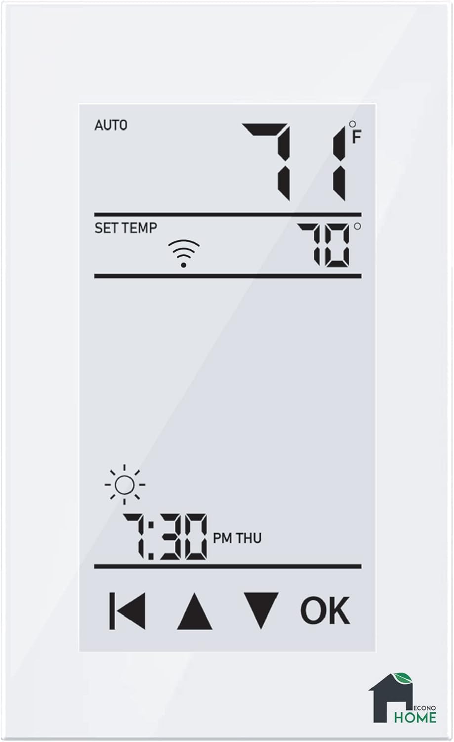 EconoHome GFCI WiFi Thermostat – Programmable Touchscreen with User-Friendly Floor Heat Control in Fahrenheit and Celsius – Google Home and Alexa Compatible with a Sleek and Attractive 4-Inch Display