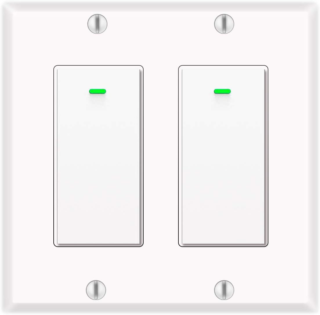 Alexa Light Switch, Double Smart WiFi Light Switches, Smart Switch 2 Gang Compatible with Alexa and Google Home, Neutral Wire Needed, with Remote Control, Timing Schedule, No hub Required (2Pack)