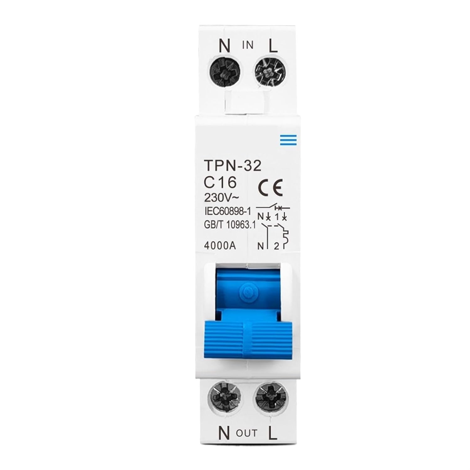 TPN 1P+N Mini Circuit Breaker MCB 6A 10A 16A 20A 25A 32A Din Rail Mounting Miniature Household Air Switch 1Pcs(6A)