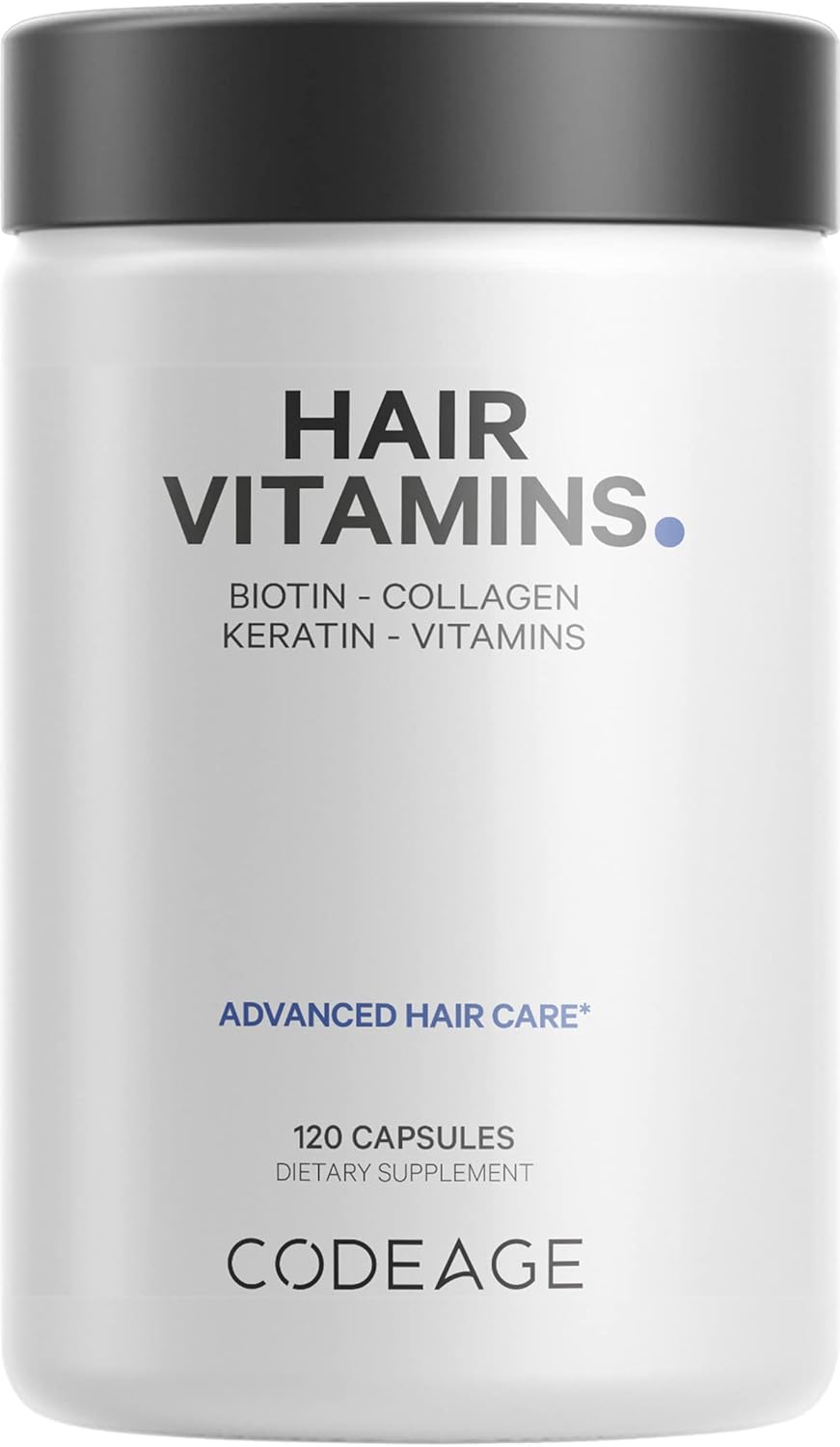 Codeage Hair Vitamins 10000 mcg Biotin, Keratin, Collagen, Vitamin A, B12, C, D3, E, Zinc, Turmeric, Probiotics, Enzymes, Inositol – Hair Care Support – Healthy Hair Supplement Pills – 120 Capsules