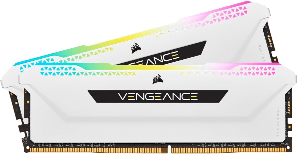 CORSAIR VENGEANCE RGB PRO SL DDR4 RAM 32GB (2x16GB) 3600MHz CL18-22-22-42 1.35V Intel AMD Desktop Computer Memory – White (CMH32GX4M2D3600C18W)