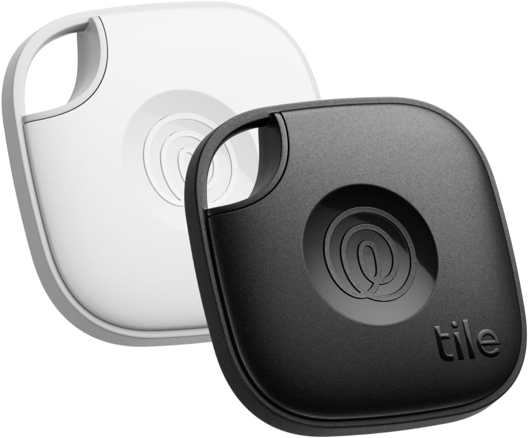 Tile by Life360 Mate (2024) Bluetooth Tracker, Keys Finder and Item Locator for Keys, Bags and More. Phone Finder. Both iOS and Android Compatible. 2-Pack (Black/White)