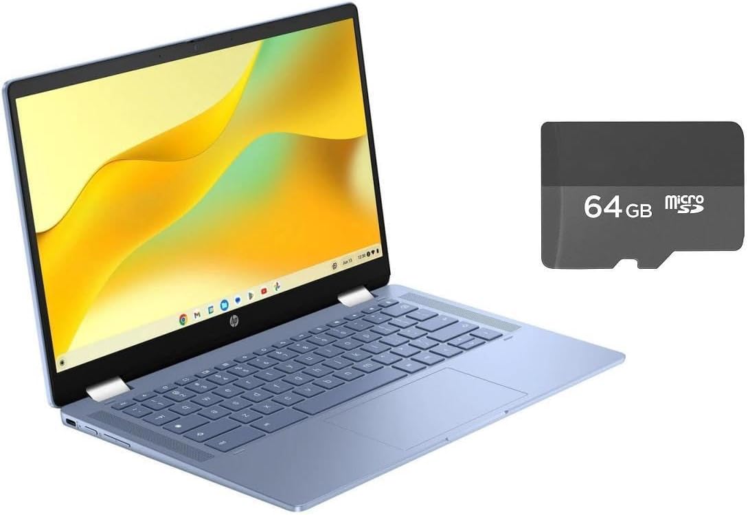 HP Chromebook x360 14 inch FHD IPS Touch 2-in-1 Laptop | Intel Processor N100 | Intel UHD Graphics | Sky Blue | 4GB RAM | 128GB Storage(64GB eMMC+64GB Micro SD) | Chrome OS