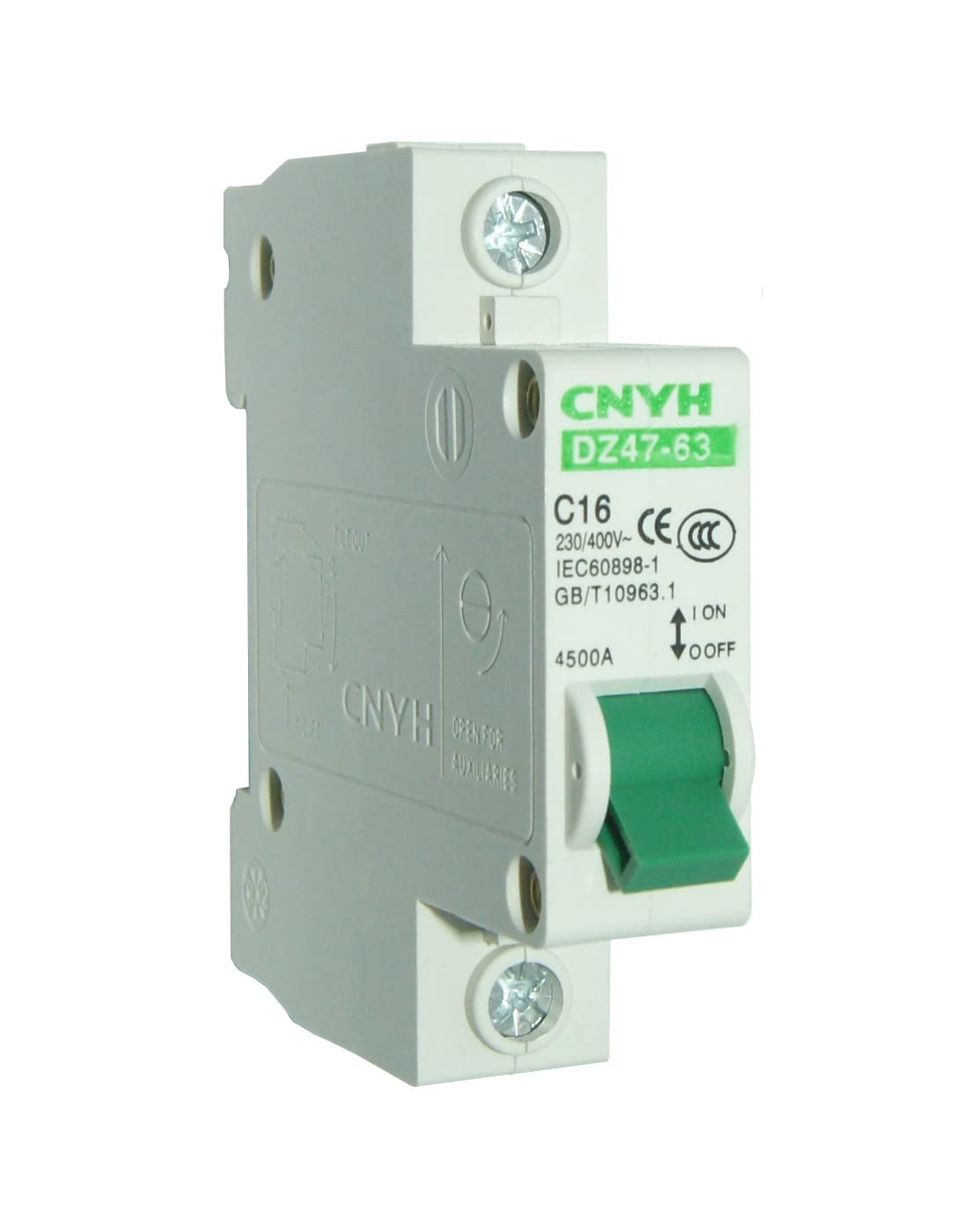 Miniature Circuit Breaker DZ47-63 C16 DIN Rail Mount Circuit Breaker Low-Voltage 16A 110/230/400V 1 Pole, White