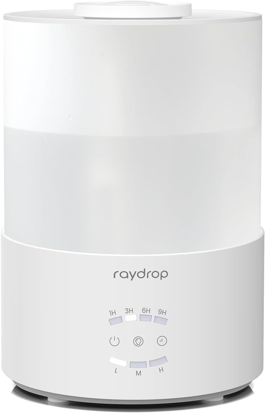 raydrop Humidifiers for Bedroom, 3.0L Cool Mist Humidifiers for Large Room & Home, Top Fill Air Humidifier for Baby Nursery & Plants, Essential Oil Diffuser with Color Lights, Timer, Auto Shut-Off