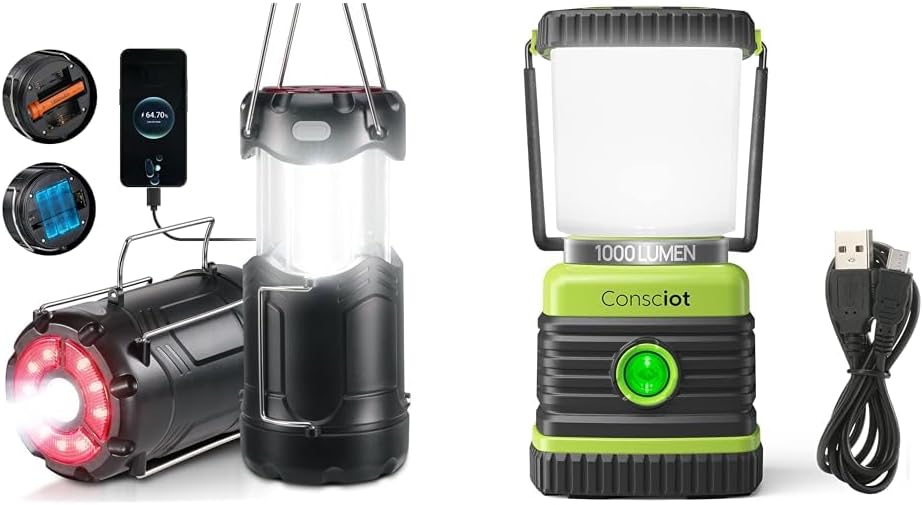 2 Pack Collapsible 300 Lumens LED Camping Lantern and 1000 Lumens Rechargeable LED Camping Lantern with 4 Light Modes