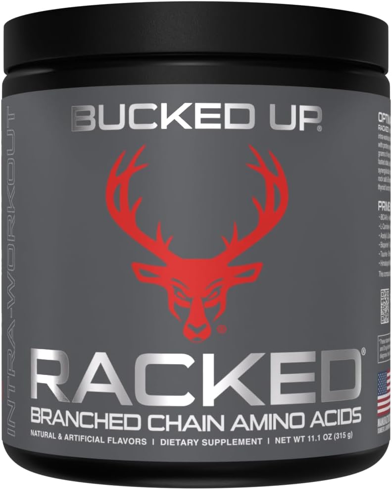 Bucked Up- BCAA RACKED Branch Chained Amino Acids | L-Carnitine, Acetyl L-Carnitine, GBB | Post Workout Recovery, Protein Synthesis, Lean Muscle BCAAs That You Can Feel! 30 Servings (Blood Raz)