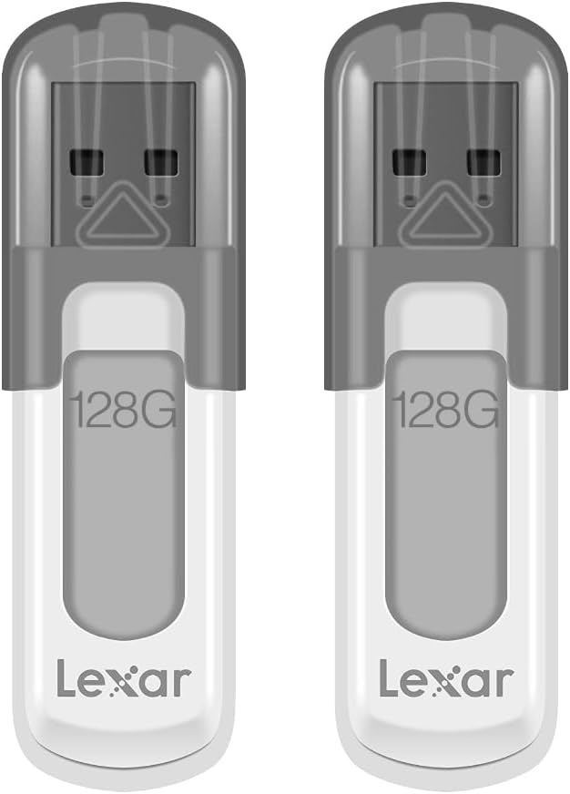 Lexar 128GB 2-Pack JumpDrive V100 USB 3.2 Gen 1 Flash Drive for Storage Expansion and Backup, Up To 100MB/s Read, Gray (LJDV100128G-B2HNU)