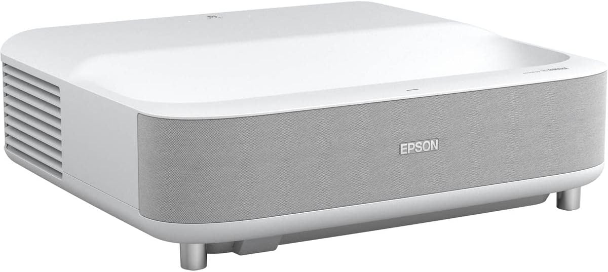 Epson EpiqVision Ultra Short Throw LS300 3LCD Smart Laser Projector, 3600 Lumens Color & White Brightness, HDR, Android TV, Yamaha Speakers, Bluetooth, Sports, Gaming, Movies – White (Renewed)