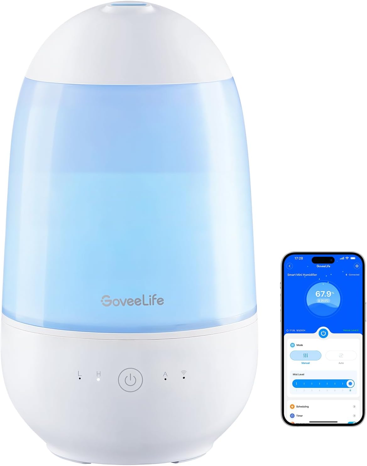 GoveeLife Smart Mini Humidifier for Baby Nursery, Top Fill Cool Mist Humidifier with Scent Diffuser & Nightlight, Built-in Sensor, Works with Alexa, Ultrasonic Humidifiers for Home, Bedroom and Plants