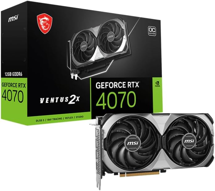 MSI Gaming GeForce RTX 4070 Ventus 2X E1 12G OC Graphics Card (Ada Lovelace Architecture, Extreme Clock: 2520 MHz, Memory Speed: 20 Gbps, 12GB GDDR6, 192-bit, DP/HDMI)