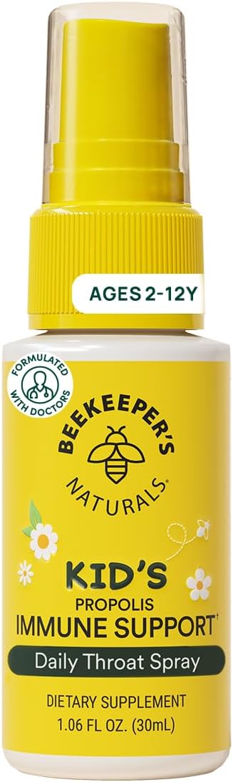 Kids Propolis Throat Spray – Natural Immune Support & Sore Throat Relief – by BEEKEEPER’S NATURALS – Has Antioxidants & Gluten-Free (1.06 oz) Pack of 1 (Kids)