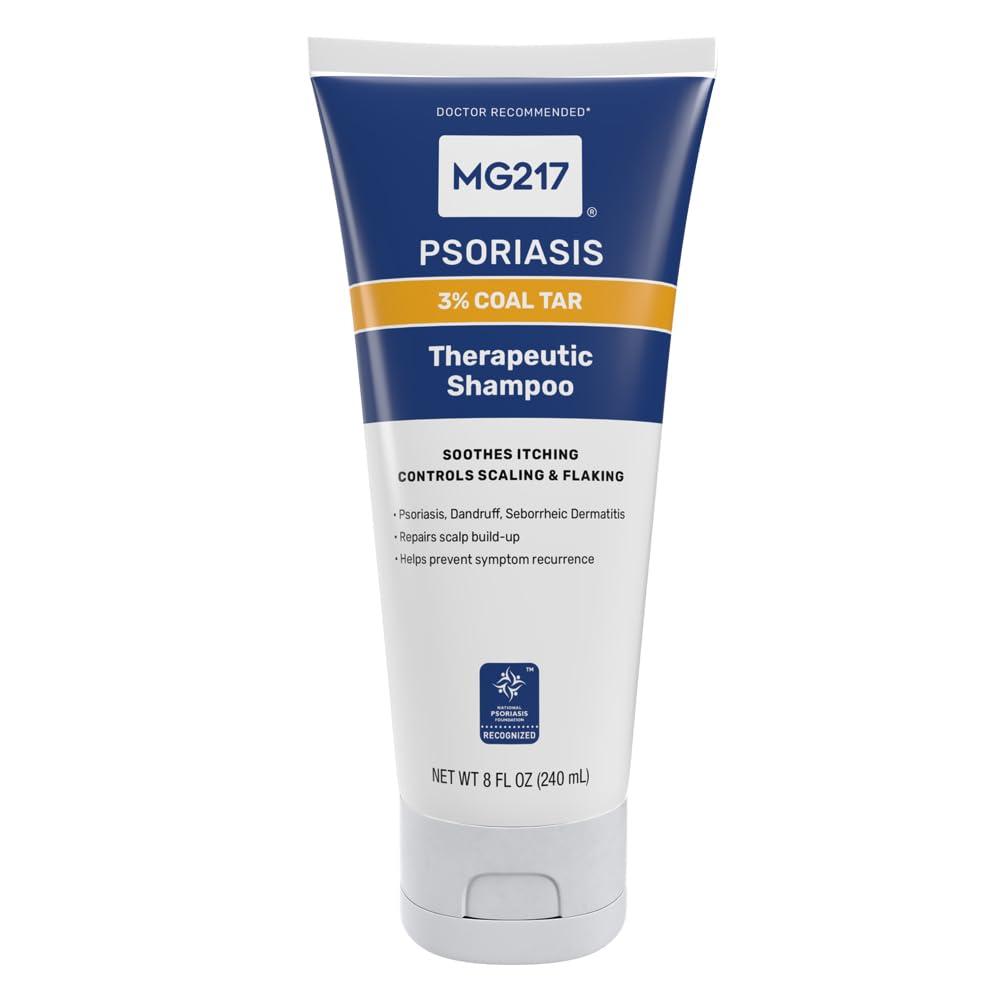 MG217 Psoriasis Shampoo with Coal Tar, Therapeutic Scalp Treatment, Controls Itching, Scaling, Flaking, Scale Buildup, Psoriasis Scalp Treatment, 3% Coal Tar Shampoo and Conditioner, 8floz