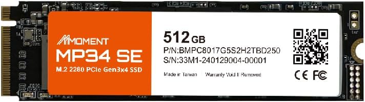 MMOMENT MP34 SE 512GB PCIe Gen3 NVMe M.2 2280 Internal Solid State Drive, Gen3.0X4 Read Speed Up to 2100MB/s for Latop and PC