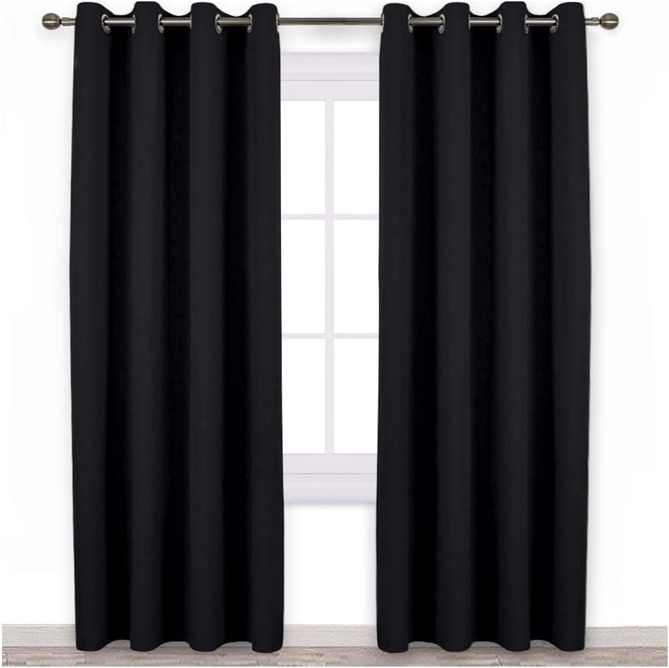 NICETOWN Black Blackout Curtains for Bedroom 84 inches Long – Light Reducing Thermal Insulated Solid Grommet Black Out Curtains/Panels/Drapes for Living Room (Set of 2, W52 x L84)