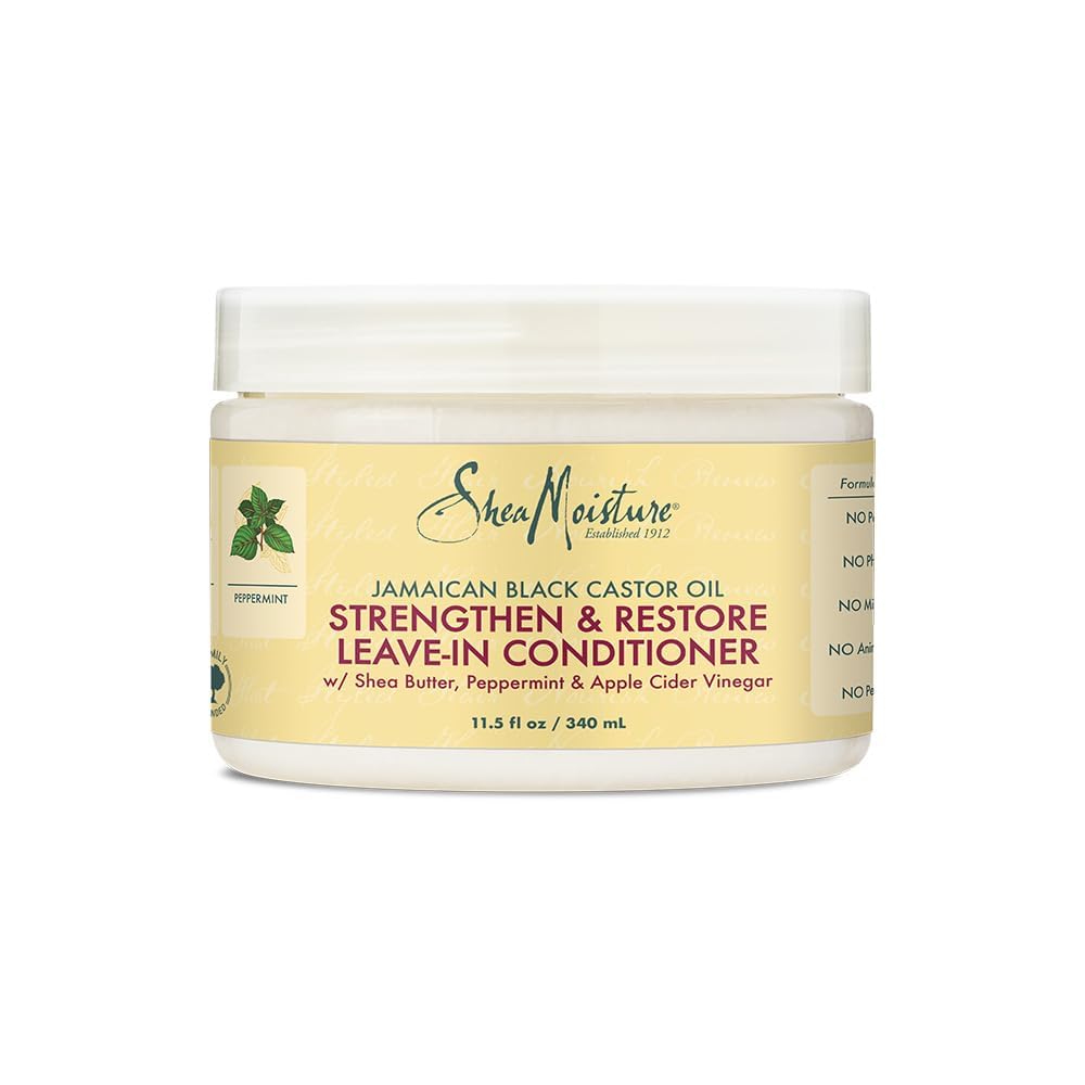 SheaMoisture Leave-In Conditioner with Pure Jamaican Black Castor Oil for Damaged, Over-Processed Hair – Softens and Detangles, 11.5 oz