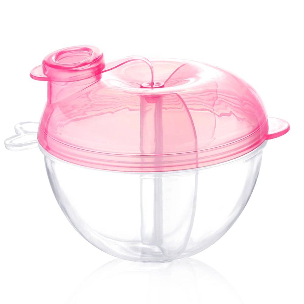 Accmor Baby Formula Dispenser for On-The-Go Feedings, Three-Compartment Non-Spill Formula Container to Go, Snack Milk Powder Dispenser for Traveling with Infant Toddler, Pink