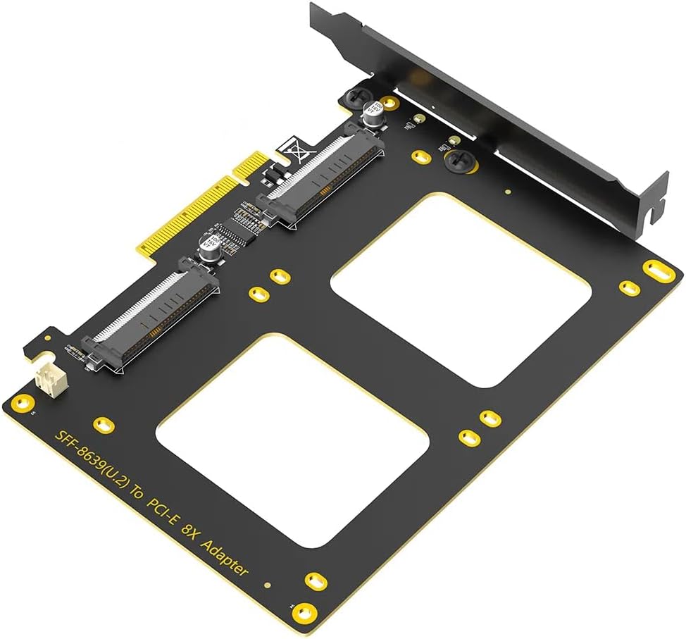 Mustpoint Upgrade Version Dual U.2 SSD to PCIe 4.0 X8 Adapter, Support 2 x U.2 SSD or Soft Raid, Without PCI-e Splitter Function (PCIe Bifurcation Motherboard is Required)