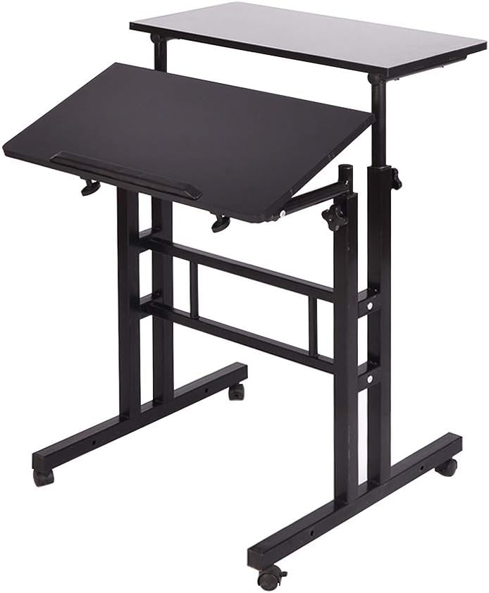 soges 23.6inches Height Adjustable Desk Laptop Desk on The Wheels, Rolling Stand Up Desk Computer Desk Adjustable Standing Desk Sit and Stand Desk Portable Laptop Table, Black