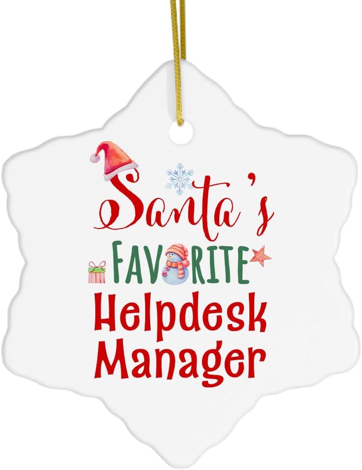 Santa’s Favorite Helpdesk Manager Snowflake Ornament for IT Support Manager Technical Support Manager Customer Support Manager Coworker Men Women Ceramic