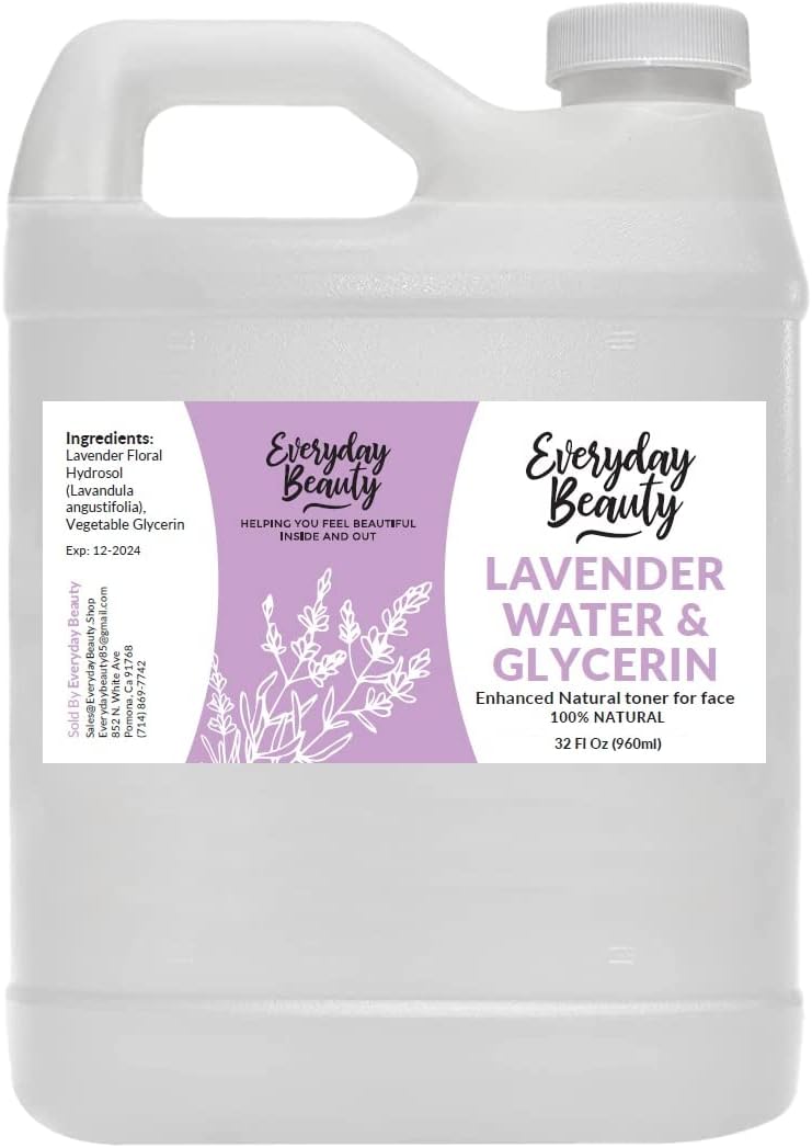 Lavender Water & Glycerin Facial Toner Bulk – 32 oz All Natural Enhanced Hydrating Spray Mist for Face and Hair – 100% All Natural Lavender Water Hydrosol with Vegetable Glycerin