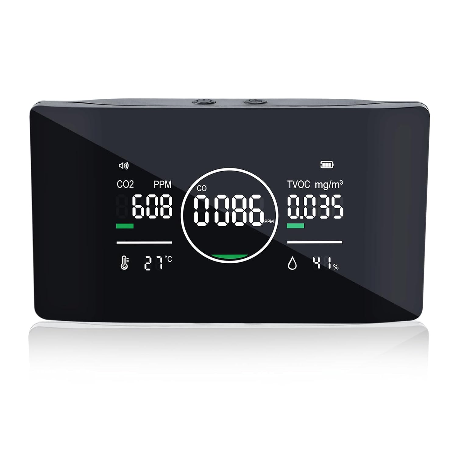 5 in-1 Indoor Air Quality Monitor with High-Precision Sensors for CO, CO2, TVOC, Humidity & Temperature Carbon Dioxide Detector with Sound Alerts, LED Display and Power-Saving Mode for Home Office