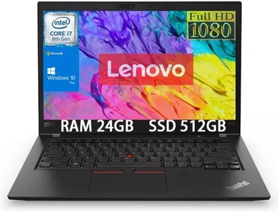 LENOVO ThinkPad T480s Laptop, 14 IPS FHD (1920×1080) Matte Display, Intel Core i7-8650U 4.20 GHz, 24GB RAM, 512GB SSD, Fingerprint Reader, Supported Windows 10 Pro, Black Color, Renewed