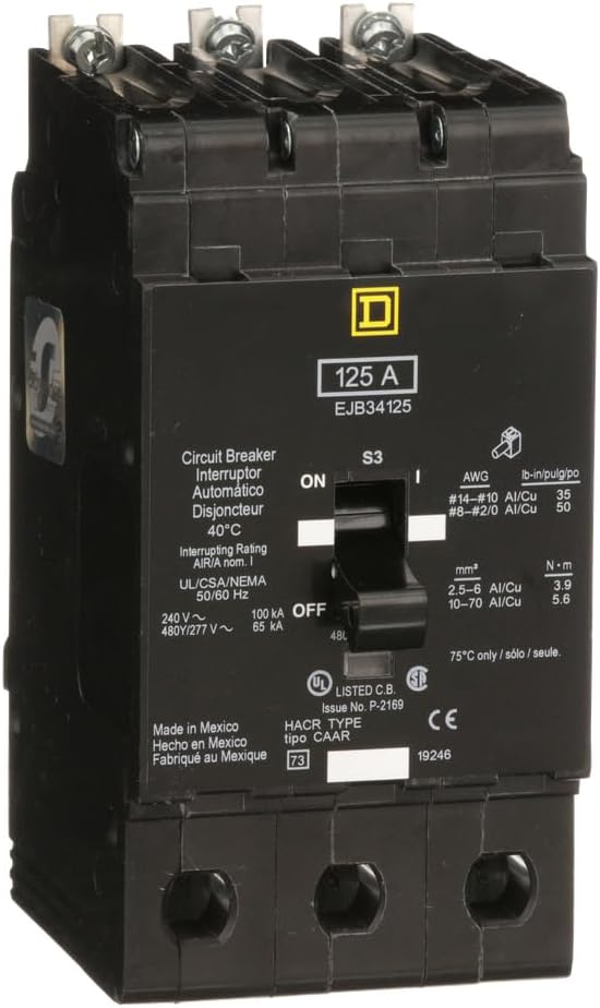 SCHNEIDER ELECTRIC EJB34125 Miniature Circuit Breaker 480Y/277-Volt 125-Amp Electrical Box