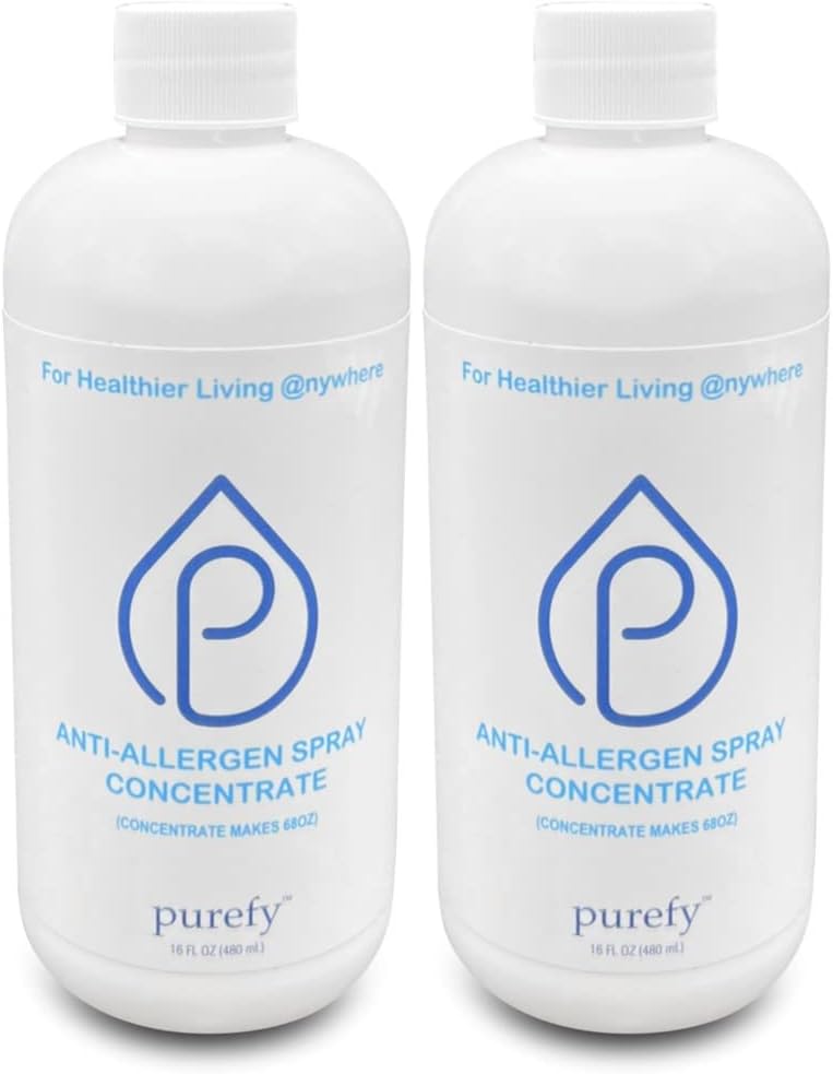 Anti-Allergen Spray Concentrate (16oz 2pk, makes 136oz), Hypoallergenic. Eliminate Irritating Matters and Odor. Baby Safe. Unscented. No Residue. For Cleaner and Healthier Life!