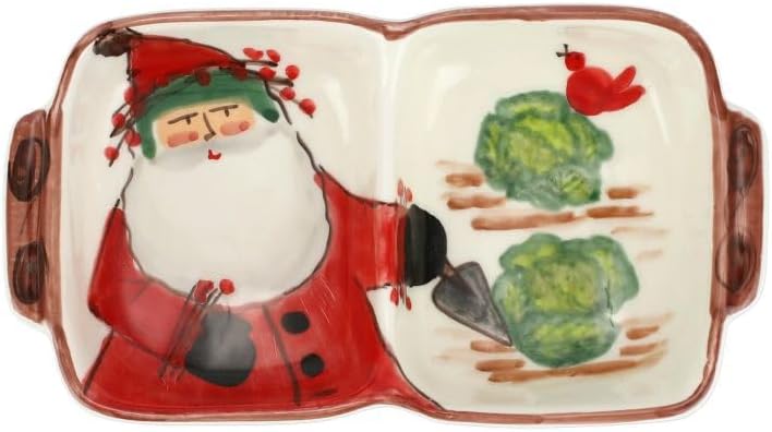 Vietri Old St. Nick Two-Part Server Terra Bianca Divided Serving Dish Ceramic Dinnerware Serveware