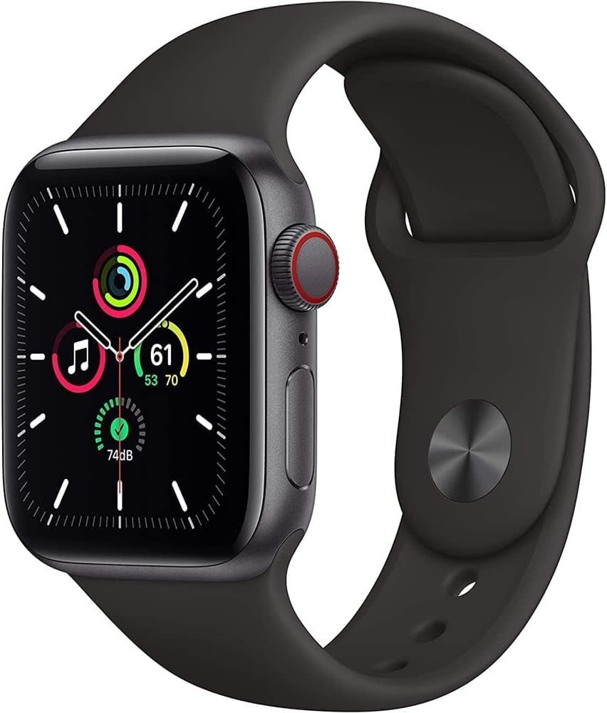 Apple Watch SE (GPS, 44mm) – Space Gray Aluminum Case with Black Sport Band (Renewed)