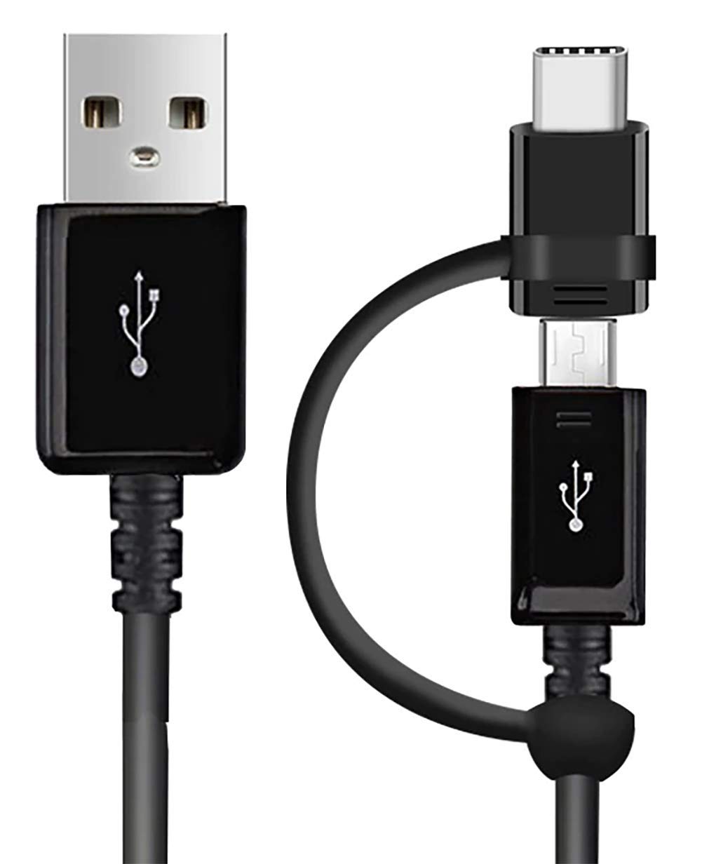 Full 5A USB Data Cable Works for Asus ZenFone AR with MicroUSB and USB Type-C Adapter for True Dual Fast Quick Charge Speeds! (Black)