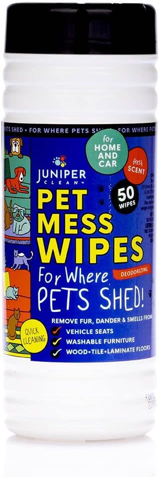 Pet Mess Wipes for Pets Cleansing, Wipes for Dogs and Puppies–Remove Fur, Dander, Smells from Vehicle Seats, Washable Furniture, Wood, Tile, and Laminate Floors, 50 Count (Pack of 1)