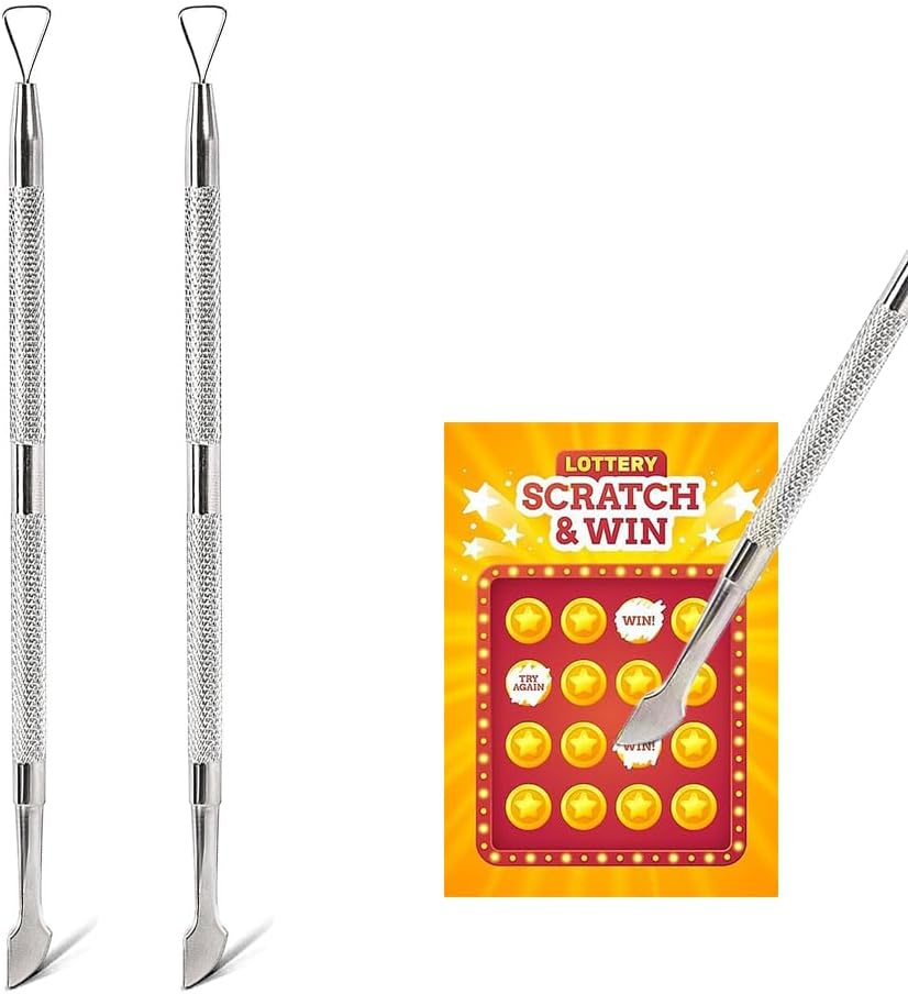 Silver Double-End Metal Lottery Scratcher, Lottery Label Scraper for Lottery Ticket, Loteria, Scratch Off The Hard to Remove Pin Numbers on Present Cards and As a Secret Present, 2 PCS