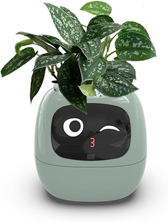 Intelligent Flower Pot, Electronic Bud, Maintenance Plant Assistant, Fun Interactive Flower Pot, Indoor Green Planting Monitoring, LCD Screen Display, Cell Phone APP Connection (Green)