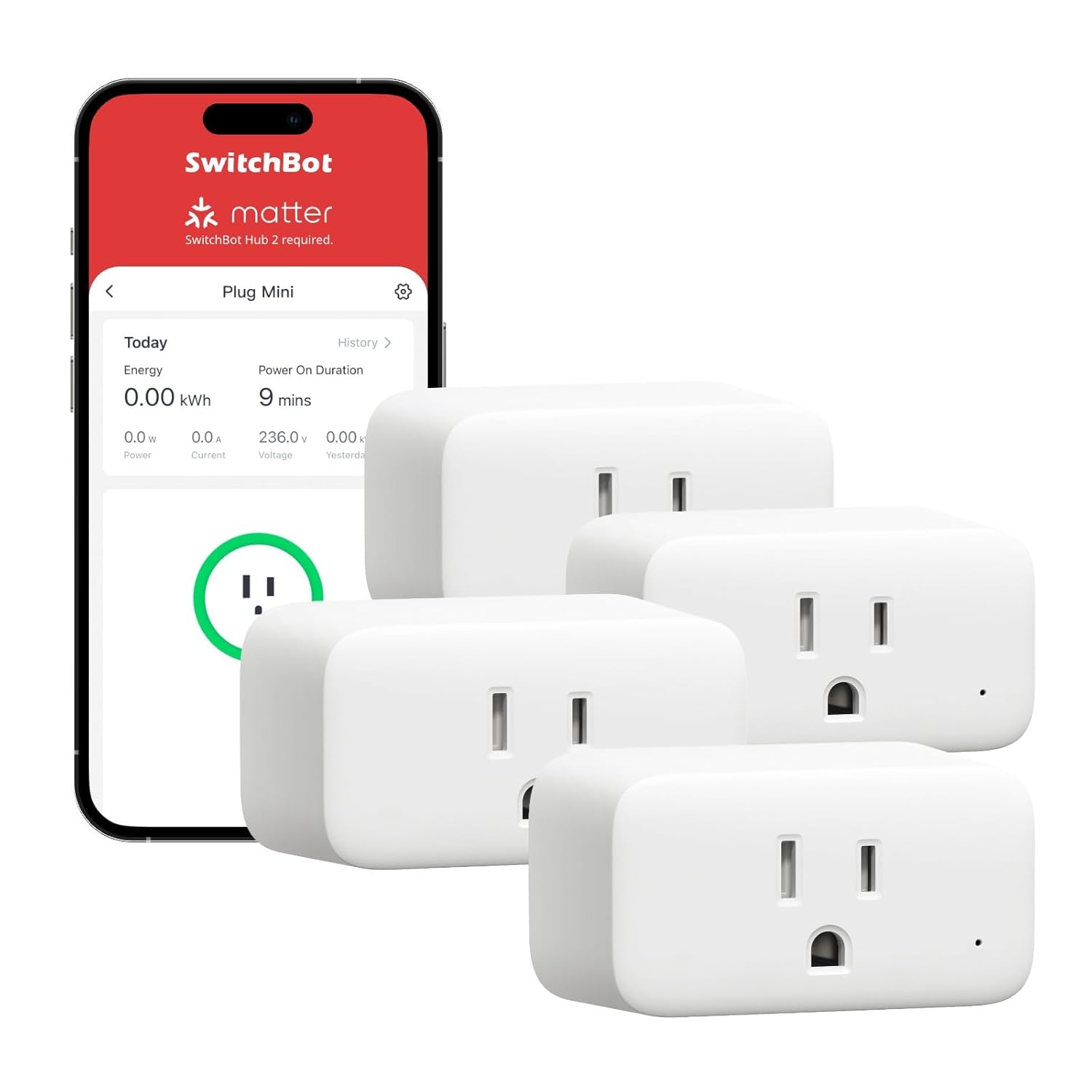 SwitchBot Smart Plug Mini 15A, Energy Monitor, Smart Home WiFi(2.4GHz) & Bluetooth Outlet Compatible with Alexa & Google Home, APP Remote Control & Timer Function, No Hub Required(4 Pack)