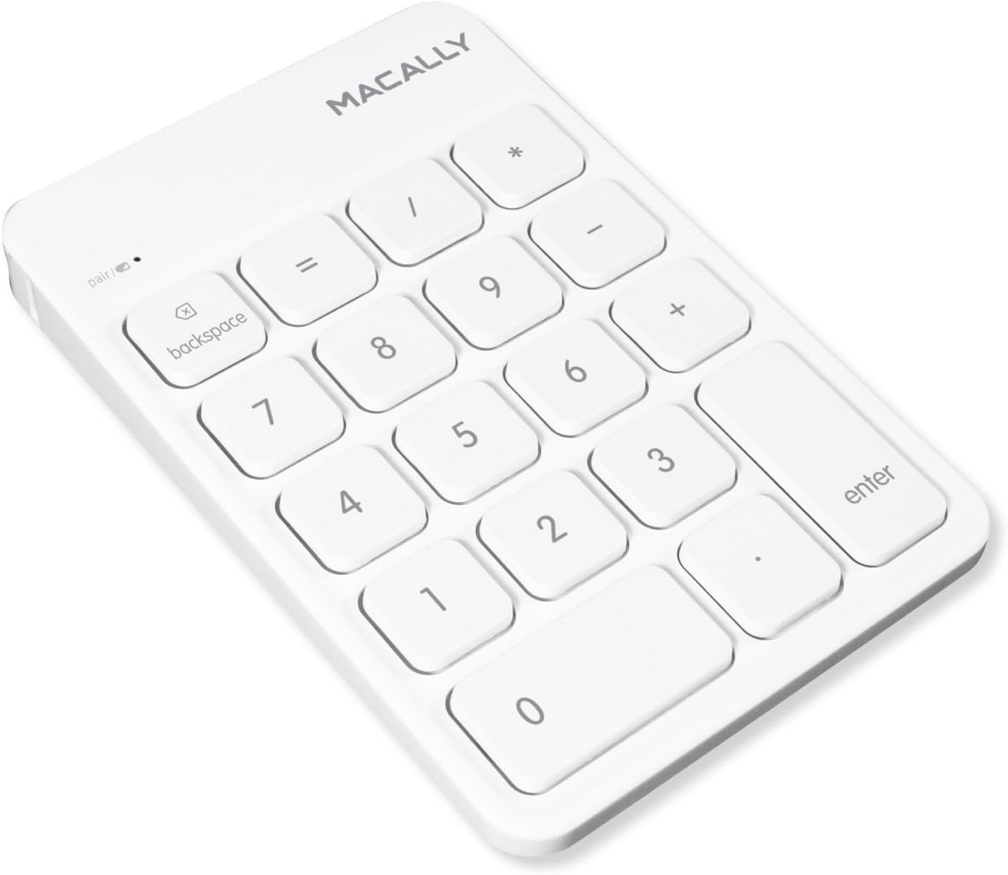 Macally Bluetooth Number Pad for Laptop, Apple, Mac, iMac, MacBook Pro/Air, Ipad, Windows PC, Tablet, or Desktop Computer – Rechargeable 18 Key Wireless Numeric Keypad – White Bluetooth 10 Key Numpad