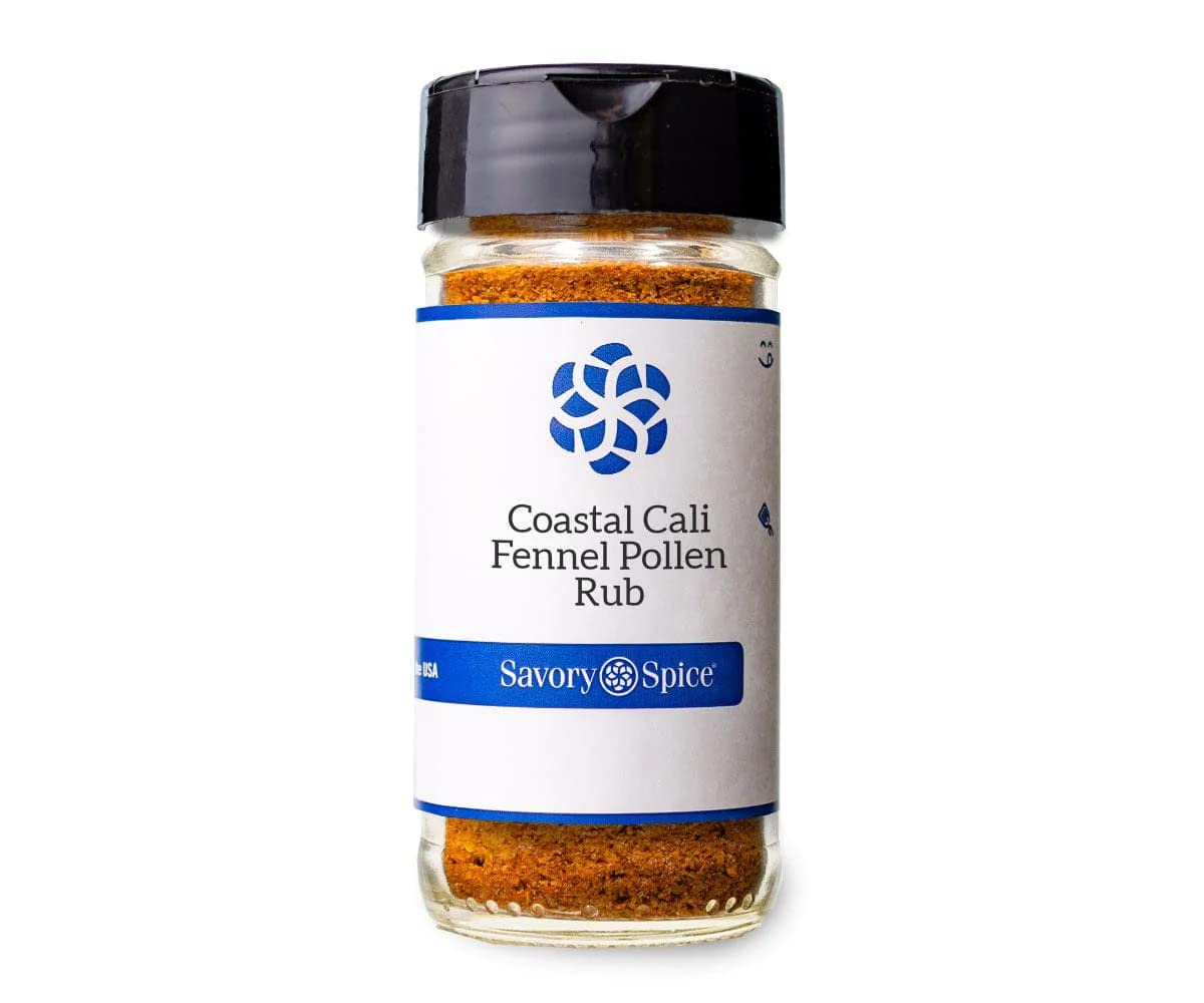 Savory Spice Coastal Cali Fennel Pollen Rub – Seafood Seasoning Dry Rub | Fennel Pollen Spice Rub for Fish, Crab, Lobster, Scallops (Medium Jar – Net: 2.75 oz)