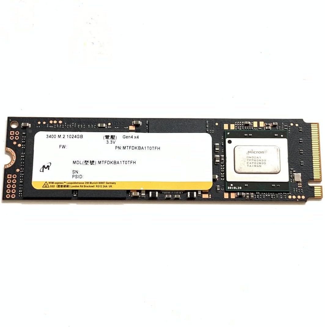 Micron SSD 1TB 3400 M.2 2280 NVMe PCIe 4.0 Gen4 x4 MTFDKBA1T0TFH Solid State Drive for Laptop Desktop Ultrabook PS5 Console