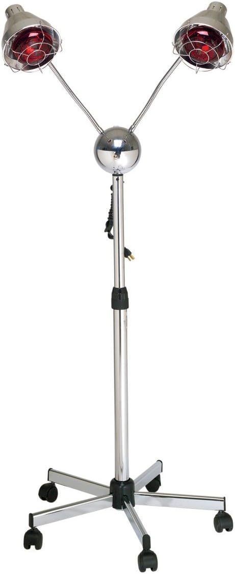 DL 957 2-Headed Processing Lamp for Professional Salons & Spas, Flexible Chrome Arms, Adjustable Stand, Five Star Base with Industrial Strength Casters, PIB-DL957