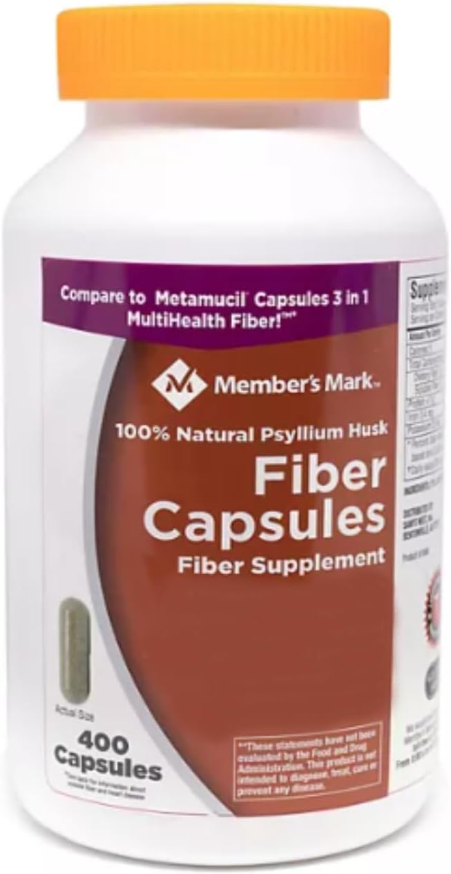 Member’s Mark 100% Natural Psyllium Husk Fiber Capsules, Digestive Health, 400 Count (Pack of 1)